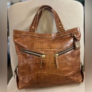 Dooney & Bourke Sara brown croc embossed leather tote hobo shoulder bag